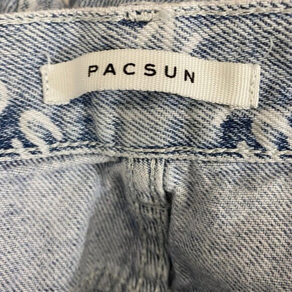 Pacsun Jeans Womens Lightwash Button Fly All Over Logo Words Dad Jeans Unique 26 - Picture 10 of 12